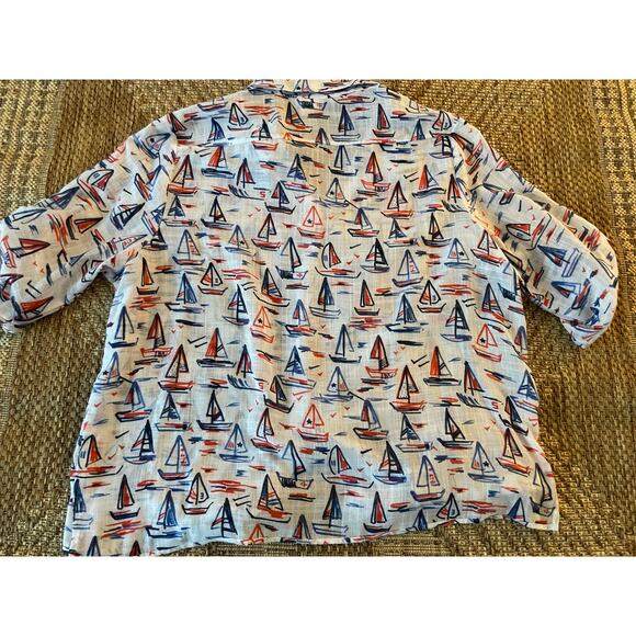 Bon Worth Red white blue sailing theme short sleeve blouse SZ Petite Large - Picture 5 of 8